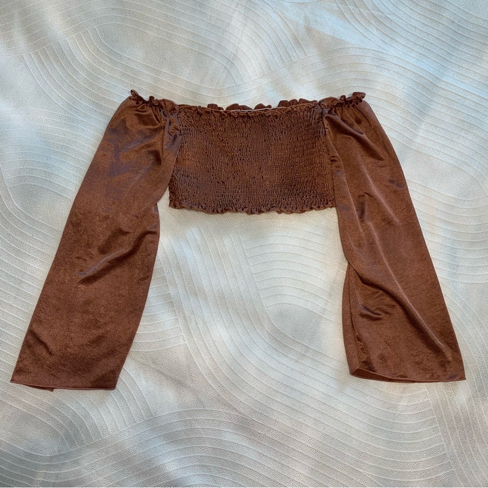 Fashion Nova bronze/brown off the shoulder crop top